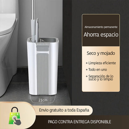 Mopa Plana con Cubo Escurridor 2 en 1, Fregona Microfibra Lavable, 360° Autoescurrible