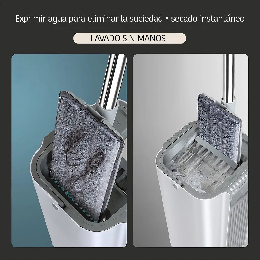 Mopa Plana con Cubo Escurridor 2 en 1, Fregona Microfibra Lavable, 360° Autoescurrible